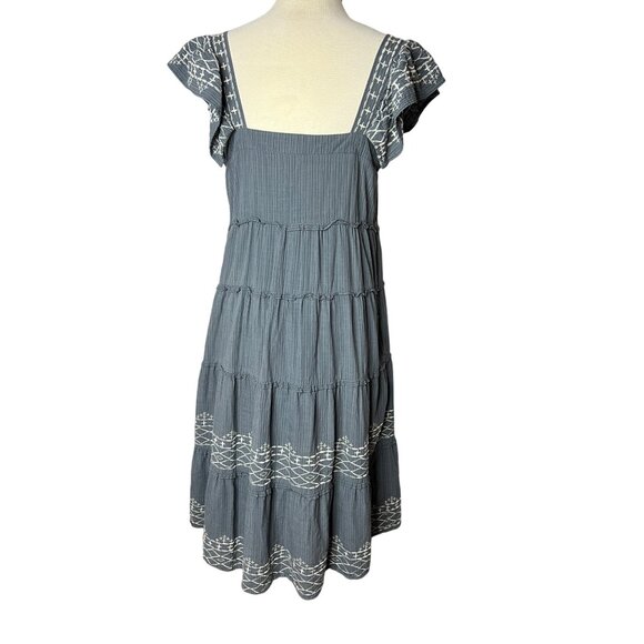 Knox Rose Sundress Size L Tunic Tank Large Blue Embroidered Lined Ruffles - Picture 4 of 12
